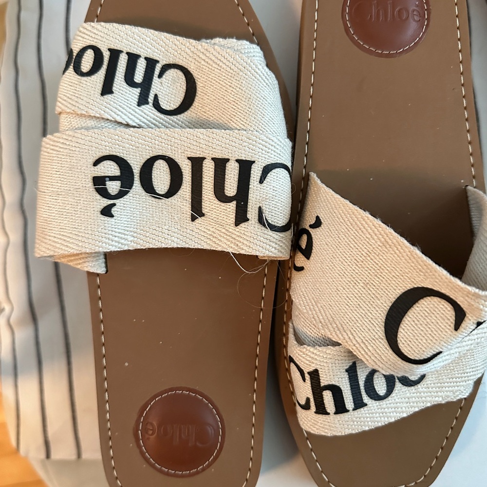 Brand New in Box Chloe Woody Ribbon Slide Sandals